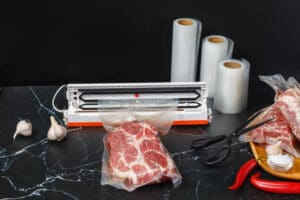 Meat packed in vacuum sealer bag with vacuum sealer machine