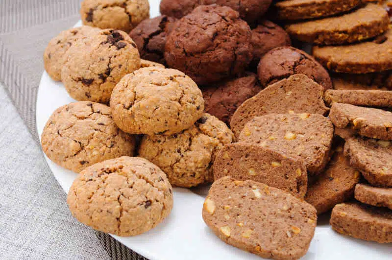 Different types of cookies lay on a plate