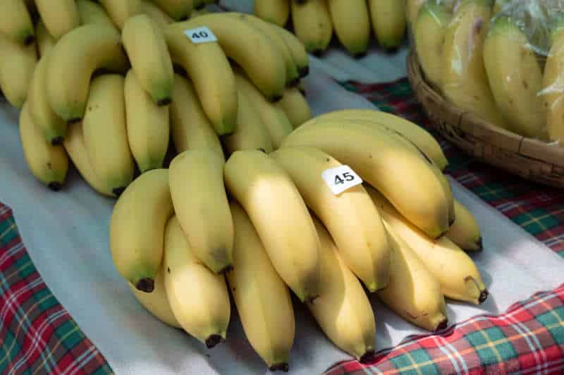 Bananas kept on shelf in a store