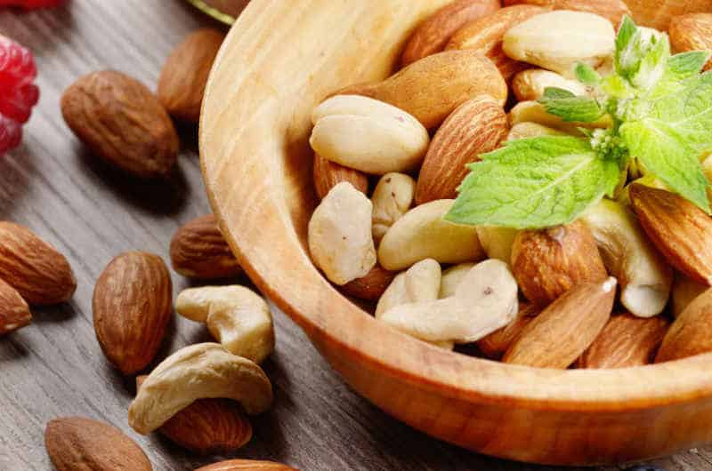 Nuts in a wooden bowl