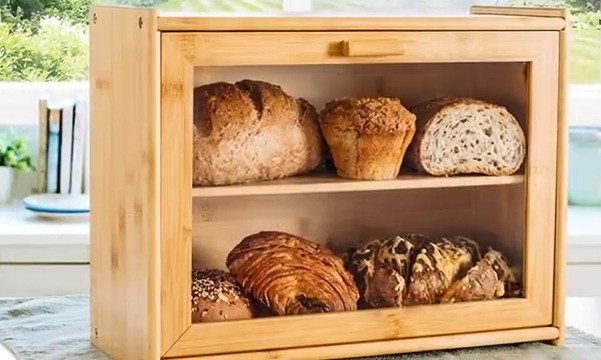 Fresh bread kept in a bread box