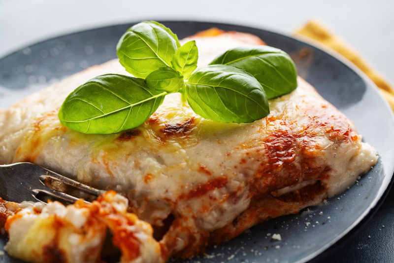 Closeup of tasty italian classic lasagna.