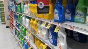 Detergents arranged in store rack